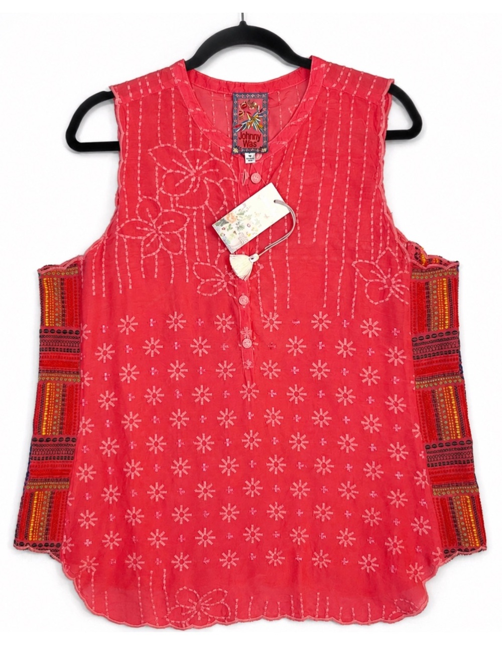 Johnny Was Boho Sleeveless Turia Tank‎ Embroidered Top Coral Pink Medium - Picture 6 of 6